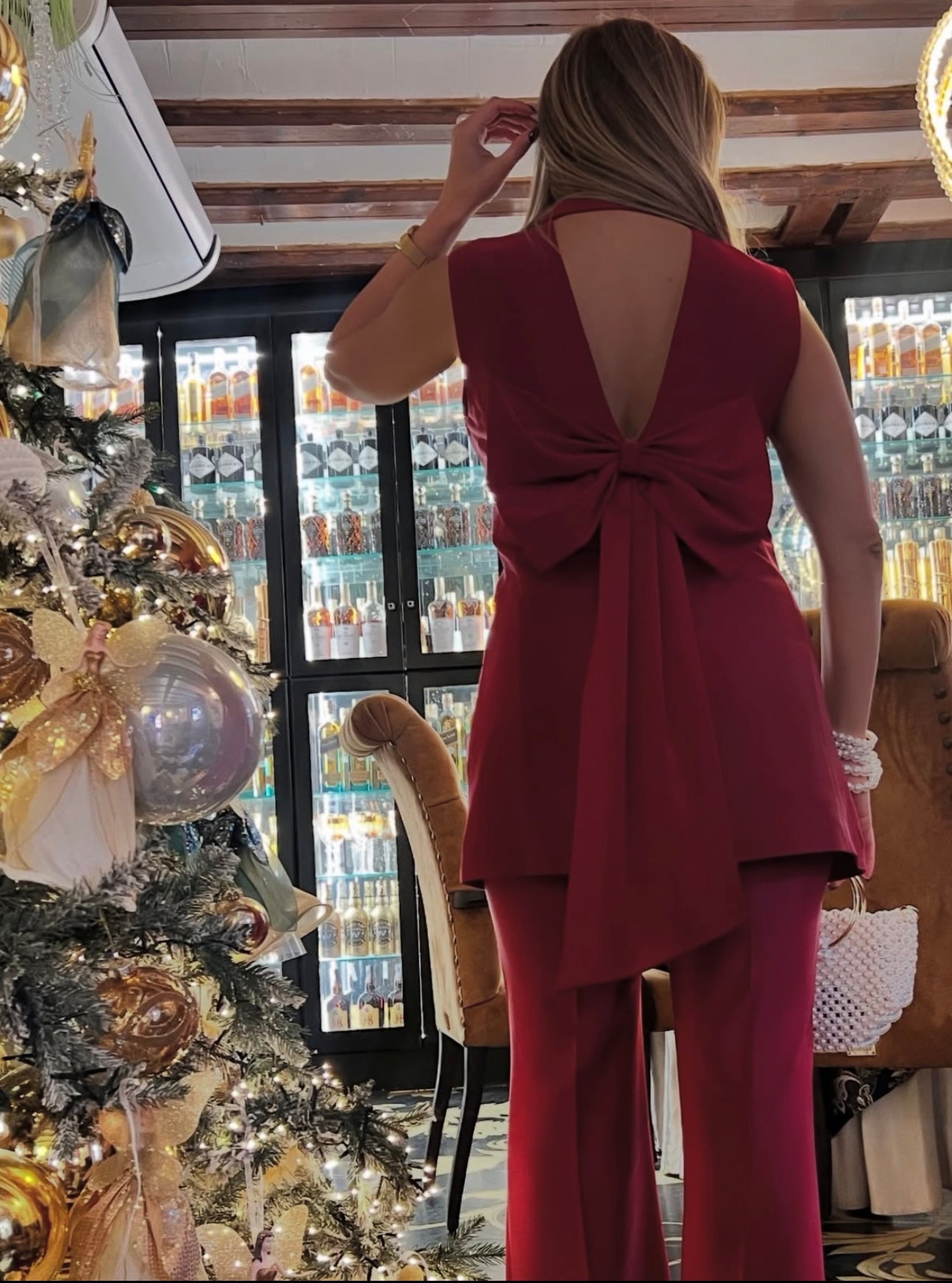 Conjunto elegante pantalón cintura alta con chaleco largo