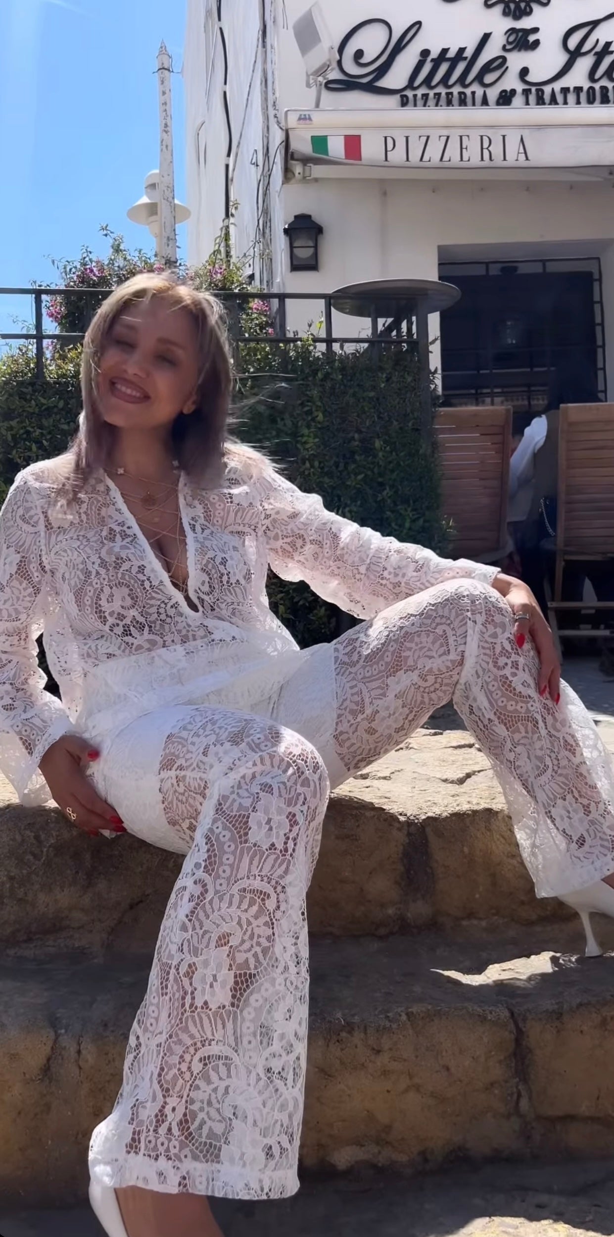 Conjunto encaje blanco transparente